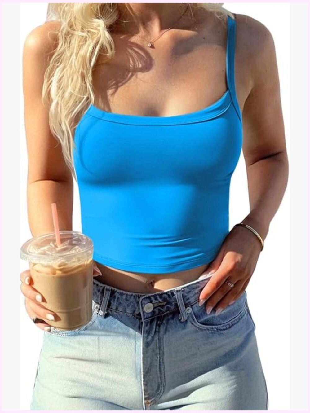 Built in Bra Tank Top Longline Sports Camisole Square Neck Sleeveless Stretchy